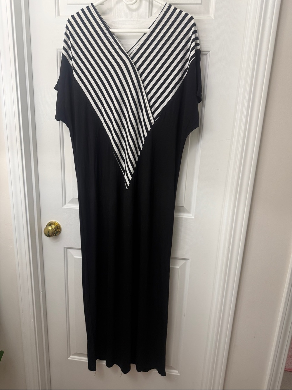Black & White Striped V-Neck Maxi Dress